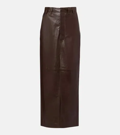 Brunello Cucinelli Leather Maxi Skirt In Brown