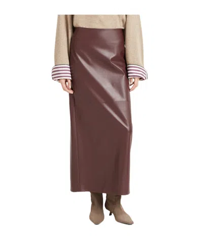 Brunello Cucinelli Leather Maxi Skirt In Purple