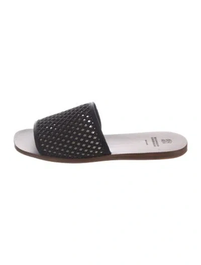 Pre-owned Brunello Cucinelli Leather Mesh Accents Slides In Black