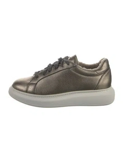 Pre-owned Brunello Cucinelli Leather Mesh Accents Sneakers In Gold