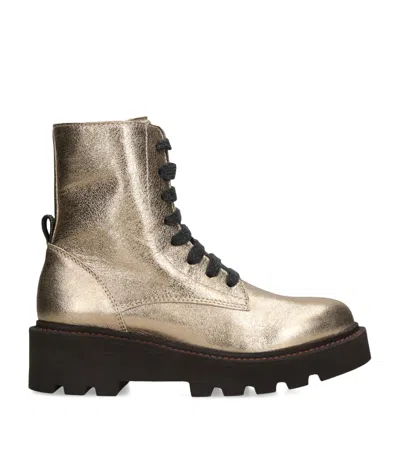Brunello Cucinelli Kids' Leather Metallic Ankle Boots In Gold