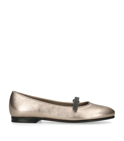 Brunello Cucinelli Kids' Leather Metallic Ballet Flats In Brown