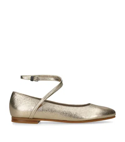 Brunello Cucinelli Kids' Leather Metallic Ballet Flats In Gold