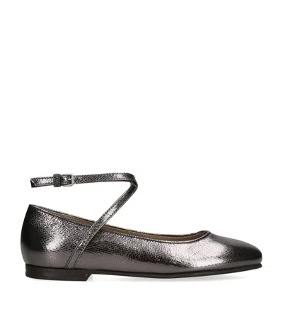 Brunello Cucinelli Kids' Leather Metallic Ballet Flats In Silver