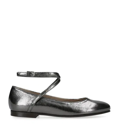 Brunello Cucinelli Kids' Leather Metallic Ballet Flats In Silver
