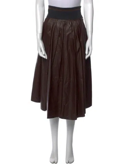 Pre-owned Brunello Cucinelli Leather Midi Length Skirt In Brown