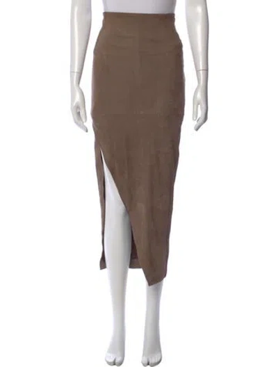 Pre-owned Brunello Cucinelli Leather Midi Length Skirt In Brown