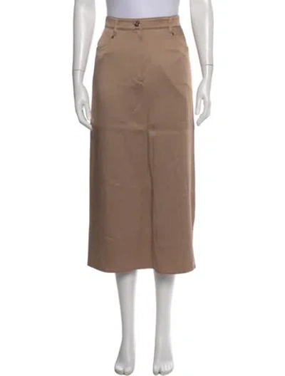 Pre-owned Brunello Cucinelli Leather Midi Length Skirt In Brown
