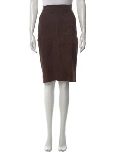 Pre-owned Brunello Cucinelli Leather Midi Length Skirt In Brown