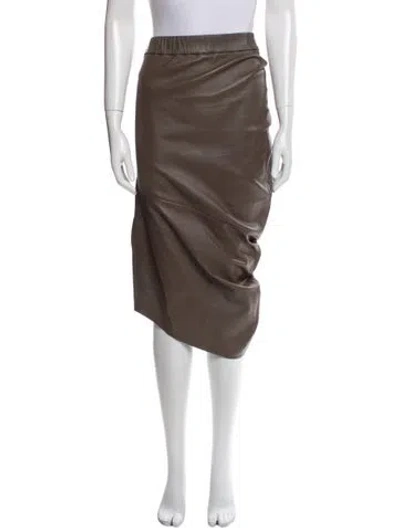 Pre-owned Brunello Cucinelli Leather Midi Length Skirt In Gray