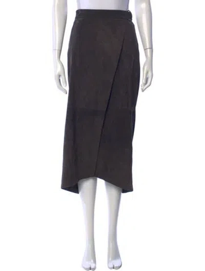 Pre-owned Brunello Cucinelli Leather Midi Length Skirt In Gray