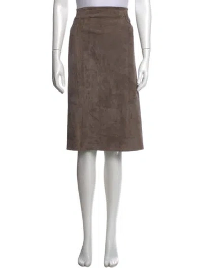 Pre-owned Brunello Cucinelli Leather Midi Length Skirt In Grey