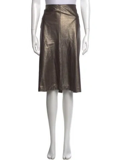 Pre-owned Brunello Cucinelli Leather Midi Length Skirt In Grey