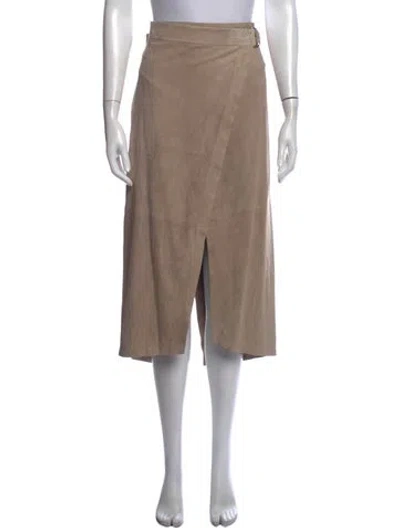 Pre-owned Brunello Cucinelli Leather Midi Length Skirt In Neutral