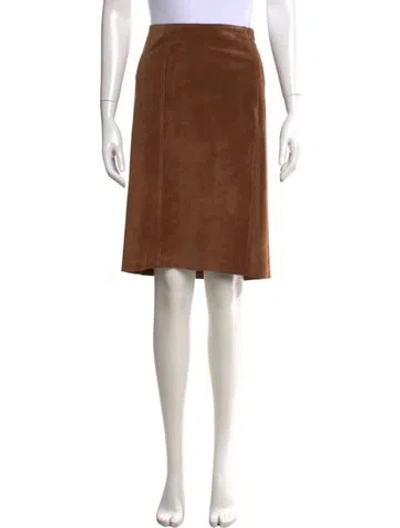 Pre-owned Brunello Cucinelli Leather Midi Length Skirt W/ Tags In Brown