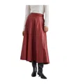 Brunello Cucinelli Natural Washed Leather Midi Circle Skirt In Red