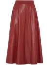 Brunello Cucinelli Natural Leather Midi Circle Skirt In Red