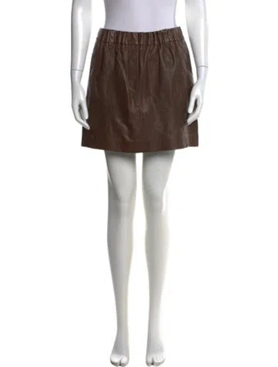 Pre-owned Brunello Cucinelli Leather Mini Skirt In Brown