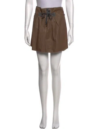 Pre-owned Brunello Cucinelli Leather Mini Skirt In Neutral