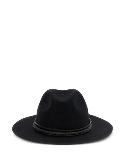 Brunello Cucinelli Leather Monili-band Fedora Hat In Gray