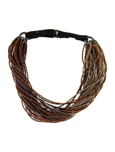 Pre-owned Brunello Cucinelli Leather Monili Bead Choker Necklace, 18" In Multi