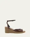 Brunello Cucinelli Leather Monili Buckle Wedge Espadrilles