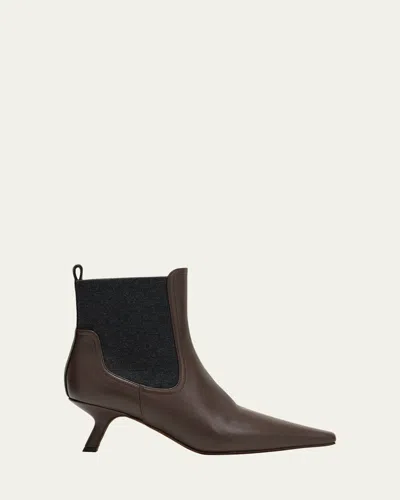 Brunello Cucinelli Leather Monili Comma-heel Ankle Boots In Dark Brown