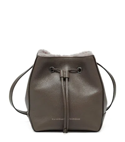 Brunello Cucinelli Leather Monili-detail Bucket Bag In Brown