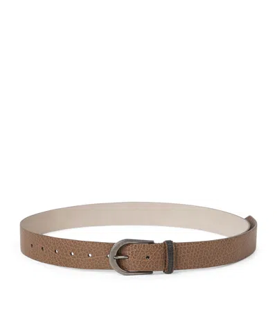 Brunello Cucinelli Leather Monili-embellished Belt In Brown