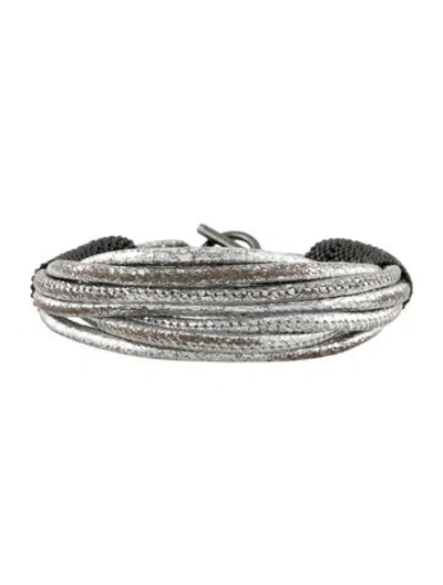 Pre-owned Brunello Cucinelli Leather Monili Multistrand Bracelet In Silver