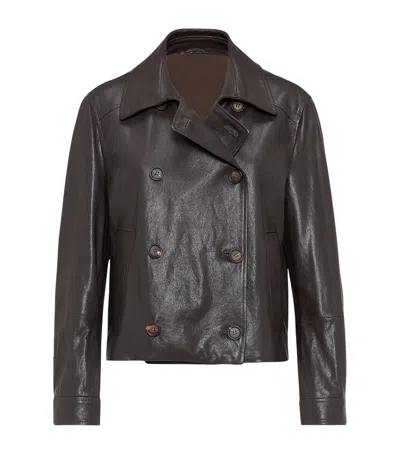 BRUNELLO CUCINELLI LEATHER MONILI PEA COAT