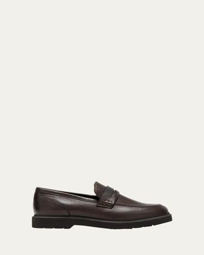 Brunello Cucinelli Leather Monili Penny Loafers In Brown