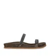 Brunello Cucinelli Slide Sandals With Monili Decoration In Brown
