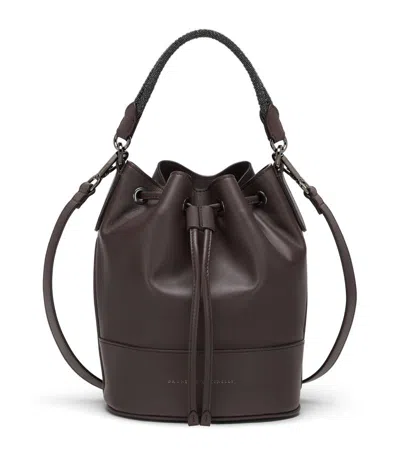 Brunello Cucinelli Monili Trim Leather Bucket Bag In C8279 Dark Brown