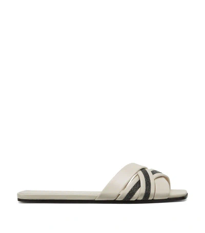 Brunello Cucinelli Leather Monili-trim Sandals In Ivory