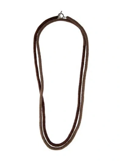 Pre-owned Brunello Cucinelli Leather Monili Wrap Necklace, 54" In Brown