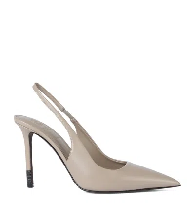 Brunello Cucinelli Leather Monili-detail Slingback Pumps 100 In Grey