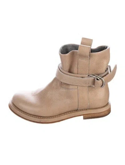 Pre-owned Brunello Cucinelli Leather Moto Boots In Neutral