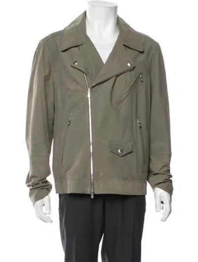Pre-owned Brunello Cucinelli Leather Moto Jacket W/ Tags In Green