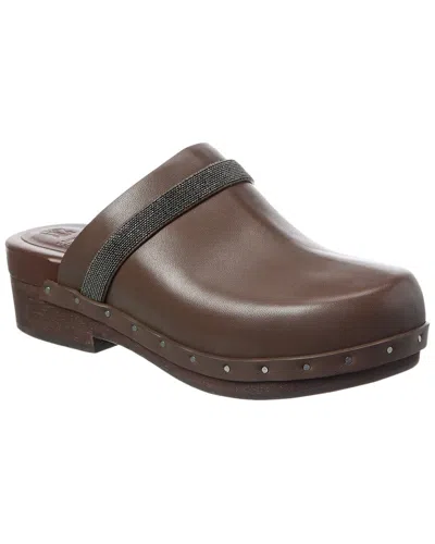 Brunello Cucinelli Leather Mule In Brown