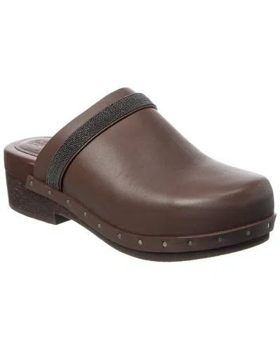 Brunello Cucinelli Leather Mule In Brown
