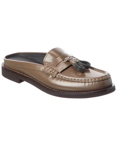 Brunello Cucinelli Leather Mule In Animal Print