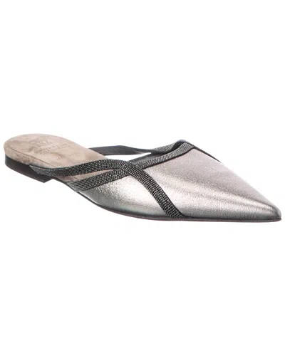 Brunello Cucinelli Leather Mule In Silver