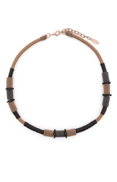 Brunello Cucinelli Leather Necklace With Metallic Bead Embellishments