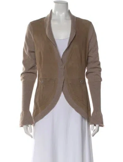 Pre-owned Brunello Cucinelli Leather Open Front Sweater In Brown