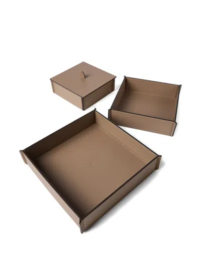 Brunello Cucinelli Leather Organiser Boxes (pack Of Three) In Brown