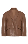 Brunello Cucinelli Embellished Polished Leather Outerwear Blazer In Brown