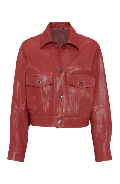 Brunello Cucinelli Leather Outerwear In Ruby