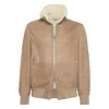 Brunello Cucinelli Bomber Jacket With Shearling Collar And Ribbed Finish In Brown