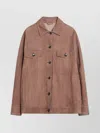 Brunello Cucinelli Leather Overshirt Jacket With Chest And Side Pockets In Pink